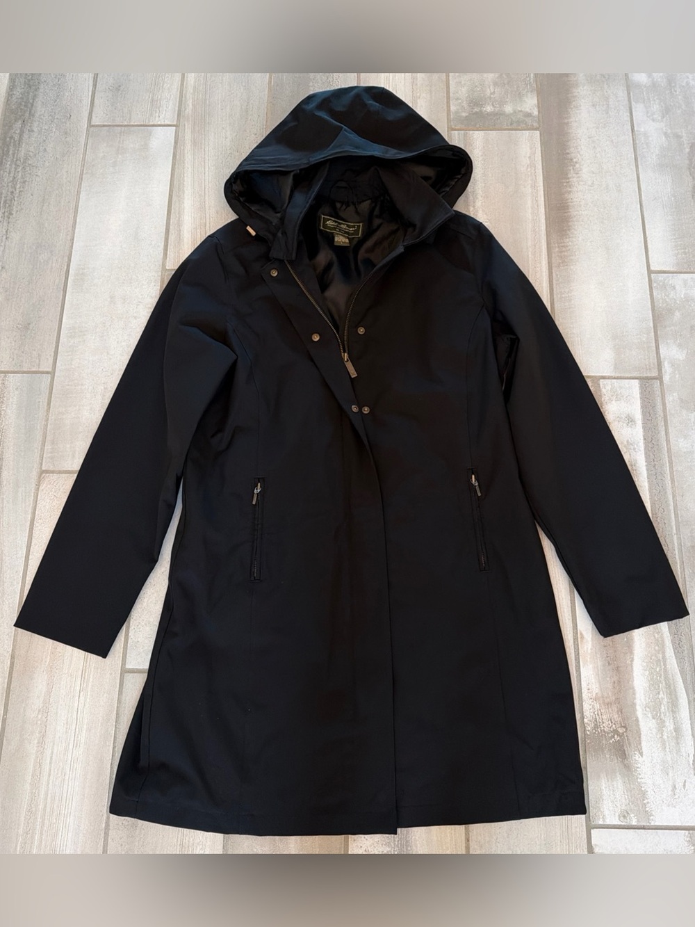 Eddie Bauer Women's Large Black Hooded Trench Waterproof Rain Coat ✨Nice✨